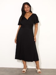 Live Unlimited Black Curve Jersey Flutter Sleeve Wrap Dress - Image 1 of 3