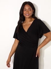 Live Unlimited Black Curve Jersey Flutter Sleeve Wrap Dress - Image 2 of 3