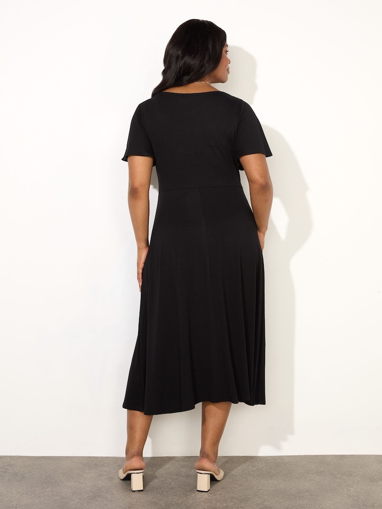 Live Unlimited Black Curve Jersey Flutter Sleeve Wrap Dress - Image 3 of 3