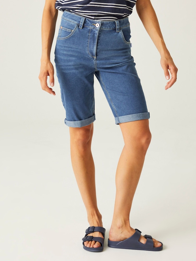 Azul - Regatta Erdre Denim Look Cotton Blend Shorts - Imagen 1 de 7