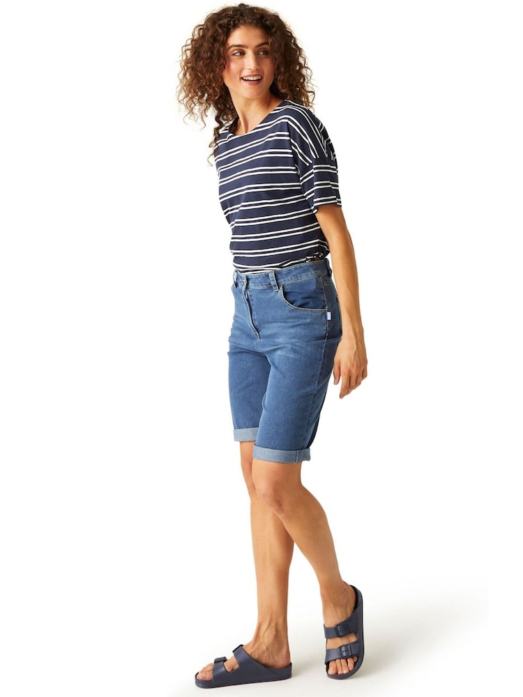 Regatta Blue Erdre Denim Look Cotton Blend Shorts - Image 3 of 7