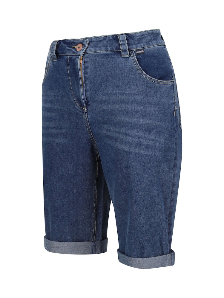 Azul - Regatta Erdre Denim Look Cotton Blend Shorts - Imagen 7 de 7