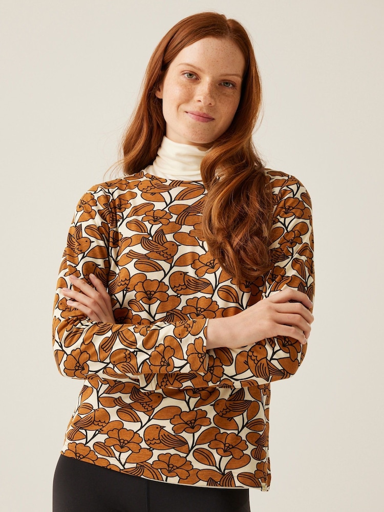 Regatta Brown Womens 100% Cotton Orla Kiely Winter T-Shirt - Image 1 of 6