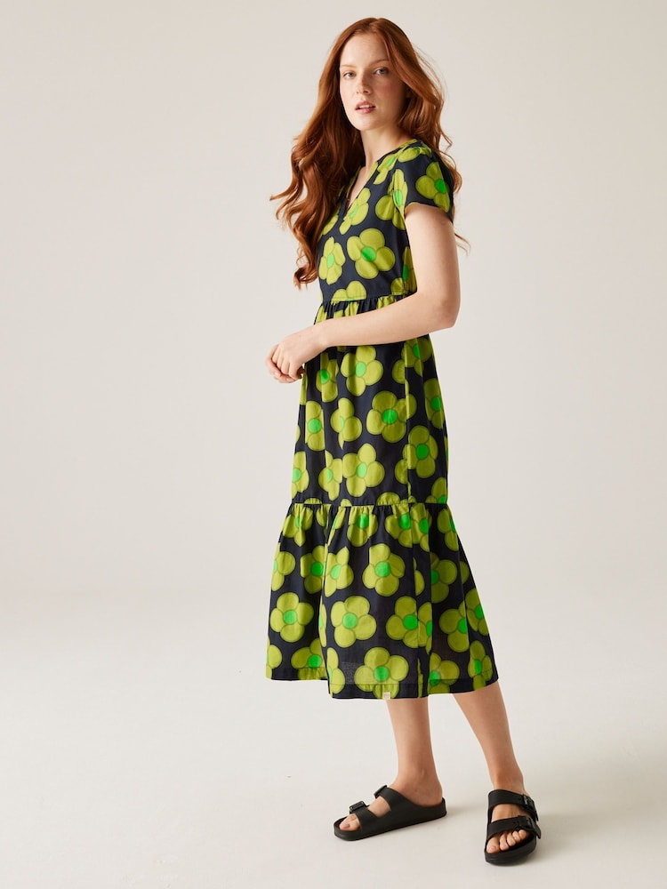 Regatta Yellow Womens Orla Kiely Tier Midi 100% Cotton Dress - Image 3 of 7
