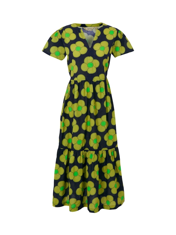 Regatta Yellow Womens Orla Kiely Tier Midi 100% Cotton Dress - Image 5 of 7
