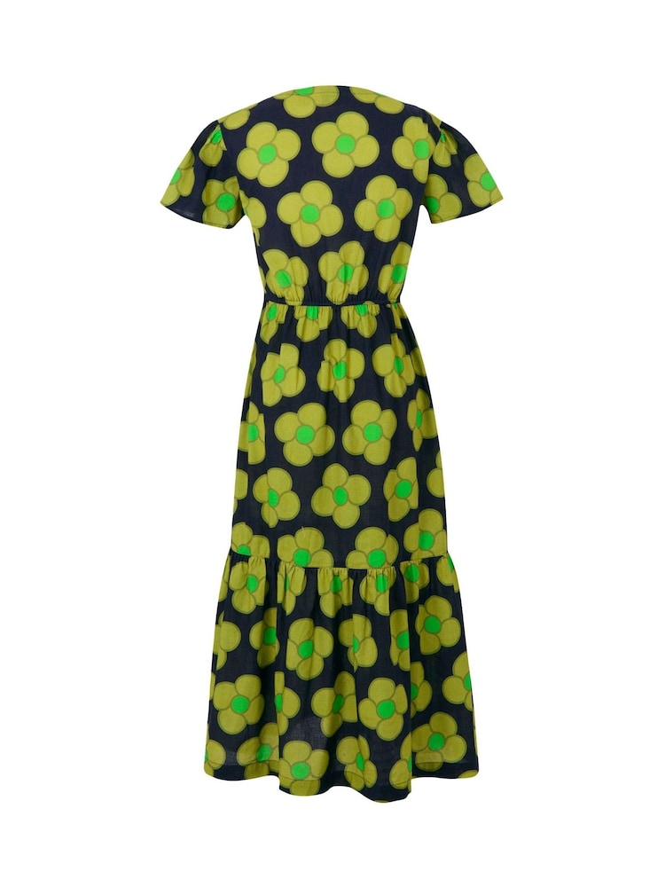 Regatta Yellow Womens Orla Kiely Tier Midi 100% Cotton Dress - Image 6 of 7
