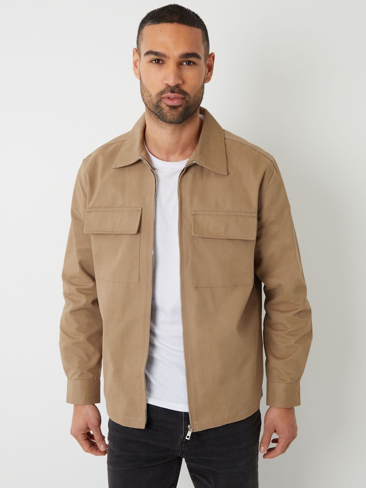 Threadbare Natural 100% Cotton Twill Zip Up Shacket - Image 1 of 4 Threadbare Natural 100% Cotton Twill Zip Up Shacket - Image 1 of 4