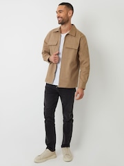 Threadbare Natural 100% Cotton Twill Zip Up Shacket - Image 3 of 4
