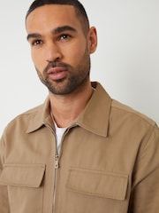 Threadbare Natural 100% Cotton Twill Zip Up Shacket - Image 4 of 4