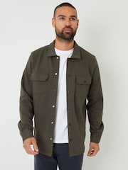 Threadbare Khaki Pique Popper Fastening Shacket - Image 1 of 5
