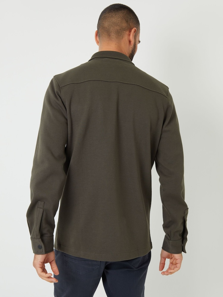 Threadbare Khaki Pique Popper Fastening Shacket - Image 2 of 5