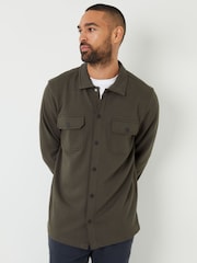Threadbare Khaki Pique Popper Fastening Shacket - Image 3 of 5