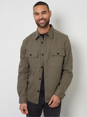 Threadbare Olive Twill Button Up 100% Cotton Shacket - Image 1 of 5