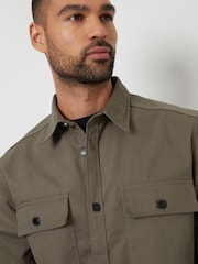 Threadbare Olive Twill Button Up 100% Cotton Shacket - Image 4 of 5