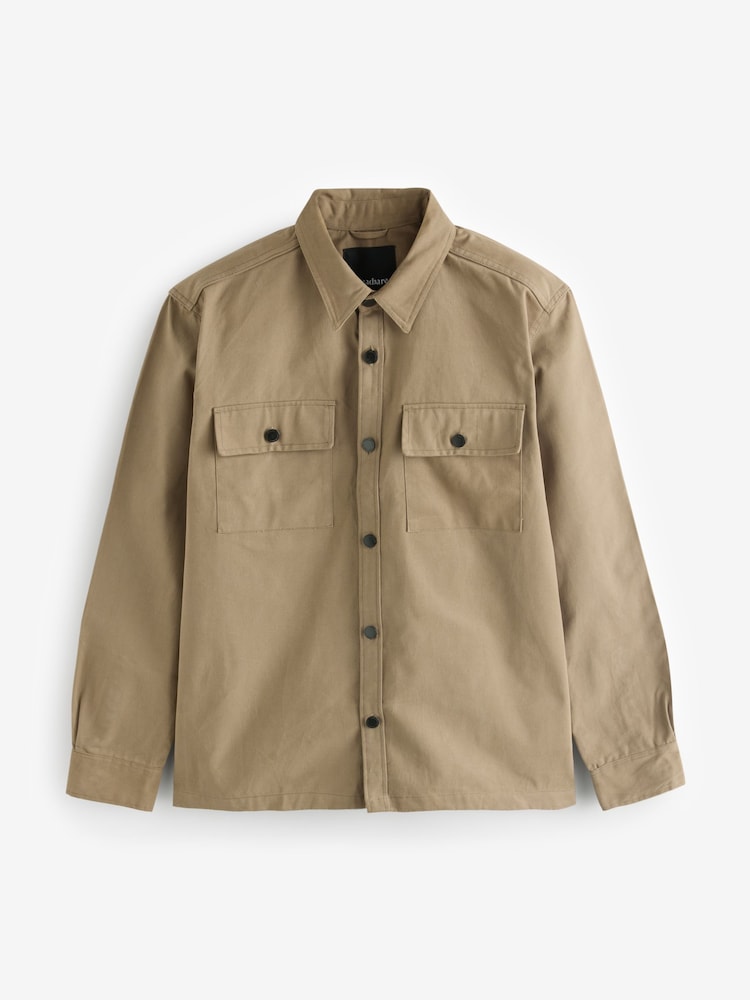 Threadbare Natural Twill Button Up 100% Cotton Shacket - Image 5 of 5