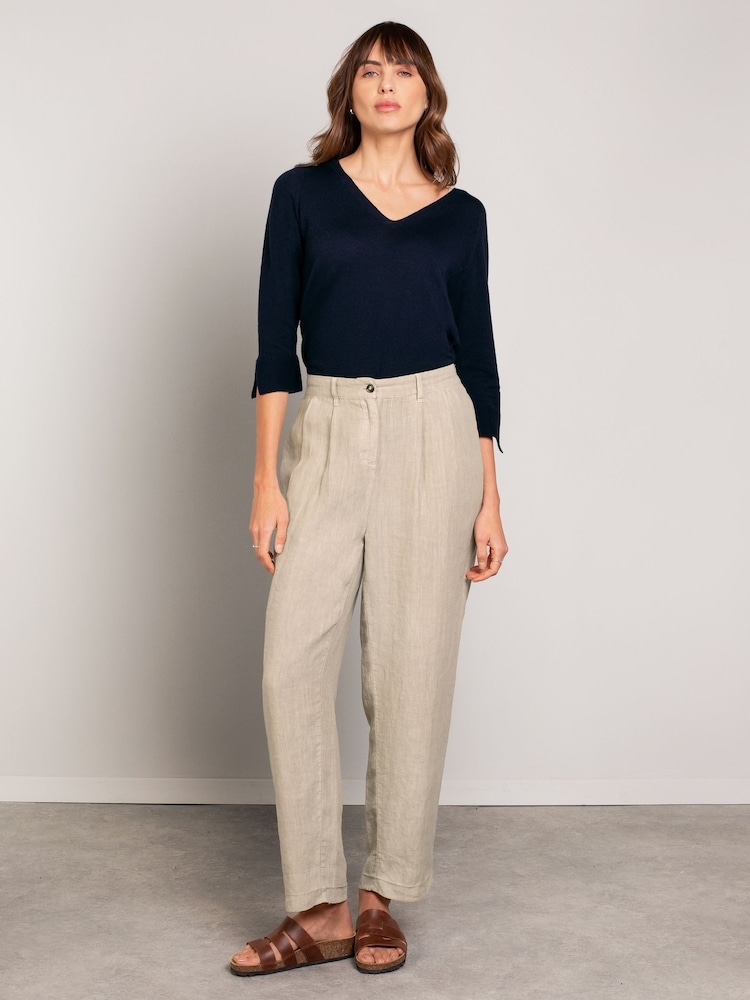 Celtic & Co. Natural Barrel Leg Pleat Detail 100% Linen Trousers - Imagen 1 de 3 Celtic & Co. Natural Barrel Leg Pleat Detail 100% Linen Trousers - Imagen 1 de 3