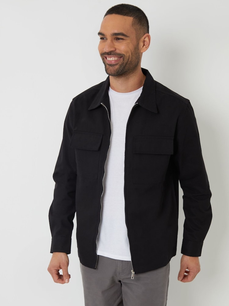 Threadbare Black 100% Cotton Twill Zip Up Shacket - Image 1 of 4