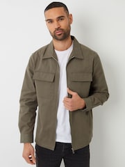 Threadbare Green 100% Cotton Twill Zip Up Shacket - Image 1 of 4