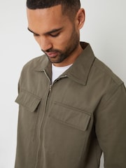 Threadbare Green 100% Cotton Twill Zip Up Shacket - Image 4 of 4