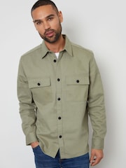 Threadbare Sage Twill Button Up 100% Cotton Shacket - Image 1 of 5