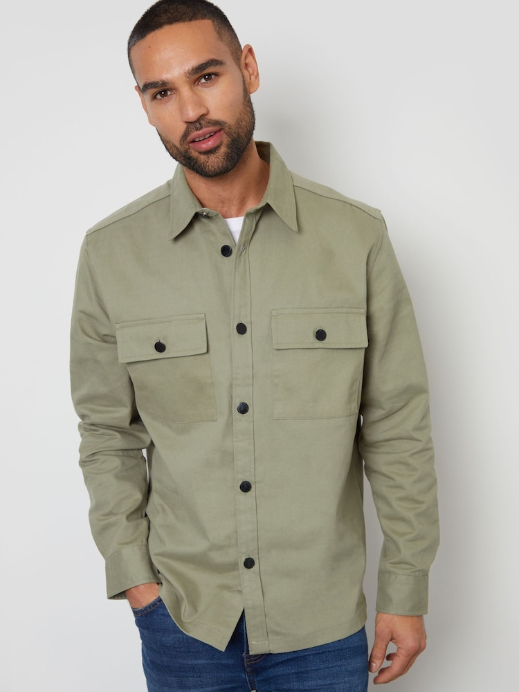 Threadbare Sage Twill Button Up 100% Cotton Shacket - Image 1 of 5