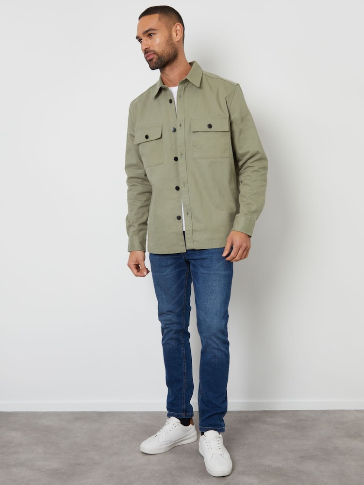 Verde-gri - Threadbare Twill Button Up Shacket - Image 3 of 5