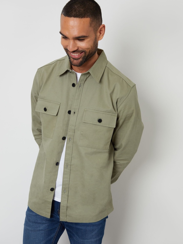 Threadbare Sage Twill Button Up 100% Cotton Shacket - Image 5 of 5
