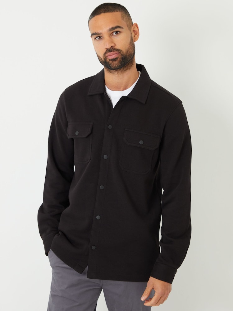 Threadbare Black Pique Popper Fastening Shacket - Image 5 of 5