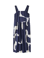 Celtic & Co. Blue Detail Sq Neck Midi 100% Linen Dress - Image 2 of 4