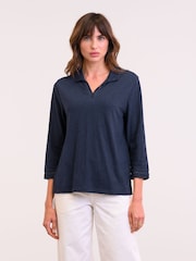 Celtic & Co. Blue Slub Jersey Trim Detail Polo 100% Cotton Top - Imagen 1 de 4