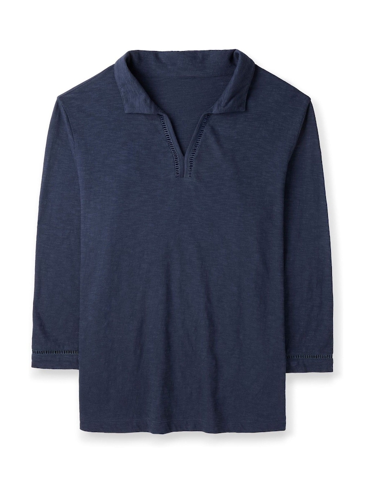 Celtic & Co. Blue Slub Jersey Trim Detail Polo 100% Cotton Top - Imagen 2 de 4
