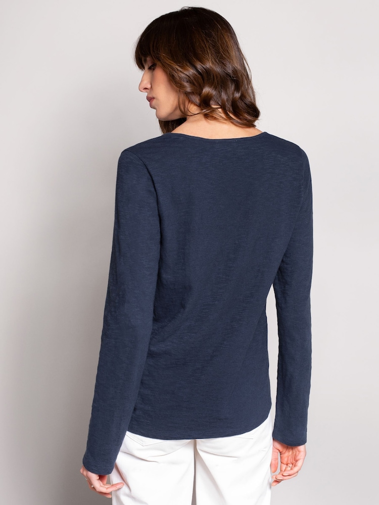 Celtic & Co. Green Slub Jersey Scoop Neck Henley 100% Cotton Top - Image 3 of 3