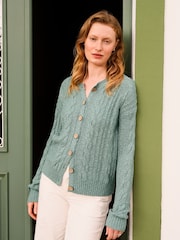 Celtic & Co. Cable Linen Blend Crew Neck Cardigan - Image 2 of 3