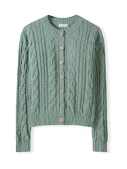 Celtic & Co. Cable Linen Blend Crew Neck Cardigan - Image 3 of 3