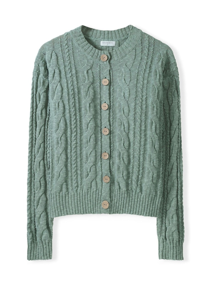 Celtic & Co. Cable Linen Blend Crew Neck Cardigan - Image 3 of 3