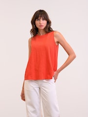 Celtic & Co. Orange Slub Jsy Pleat Back 100% Cotton Tank - Image 1 of 5