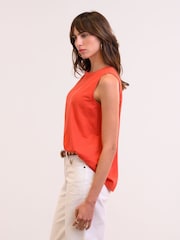 Celtic & Co. Orange Slub Jsy Pleat Back 100% Cotton Tank - Image 3 of 5