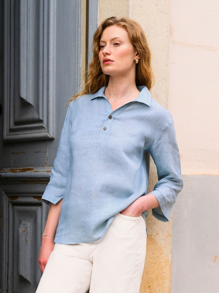 Celtic & Co. Blue 100% Linen Polo Shirt - Image 1 of 6