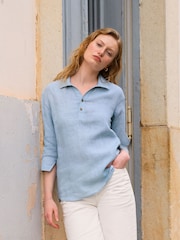 Celtic & Co. Blue 100% Linen Polo Shirt - Image 2 of 6