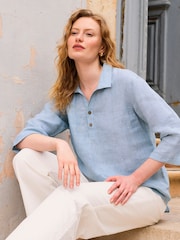 Celtic & Co. Blue 100% Linen Polo Shirt - Image 3 of 6