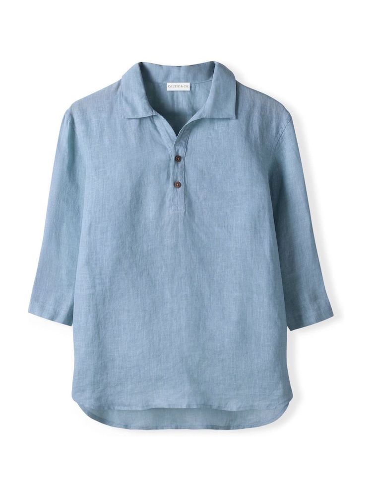 Celtic & Co. Blue 100% Linen Polo Shirt - Image 5 of 6