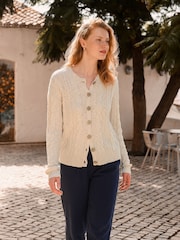 Celtic & Co. Cable Linen Blend Crew Neck Cardigan - Image 1 of 6