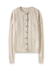 Celtic & Co. Cable Linen Blend Crew Neck Cardigan - Image 2 of 6