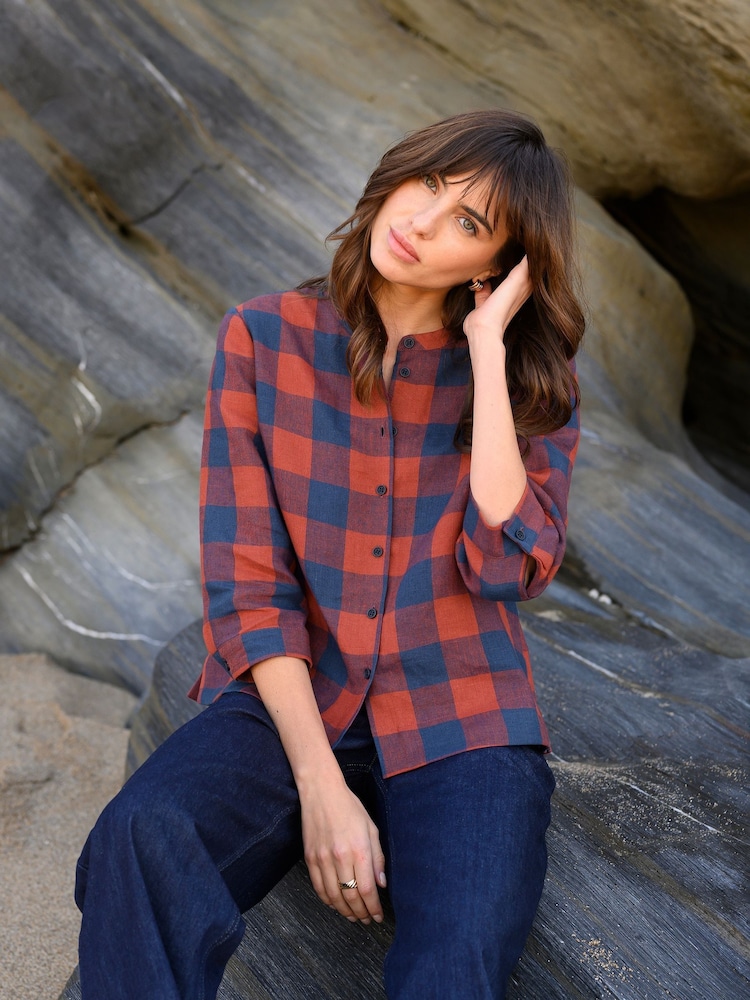 Celtic & Co. Red Check Swing 100% Linen Blouse - Image 1 of 5