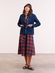 Celtic & Co. Red Chk Tie Front Midi Shirt 100% Linen Dress - Image 3 of 5