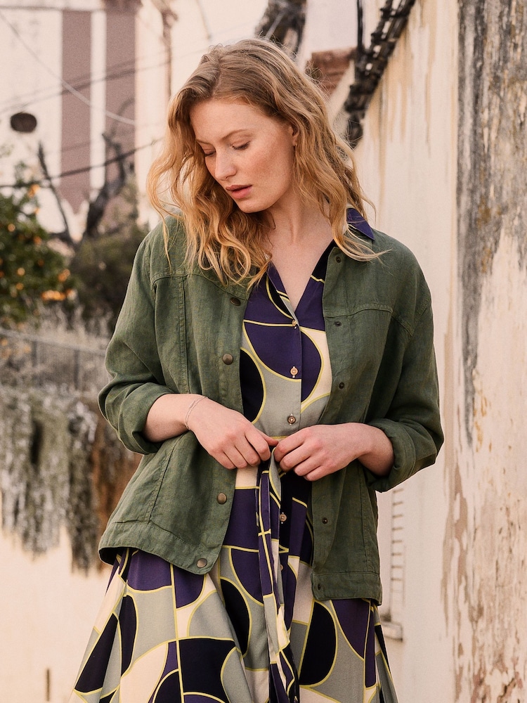Celtic & Co. Green Western 100% Linen Jacket - Image 1 of 4
