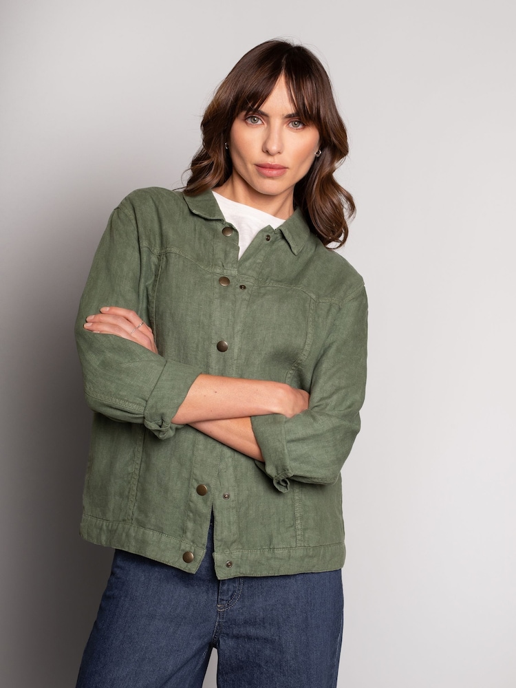 Celtic & Co. Green Western 100% Linen Jacket - Image 4 of 4