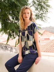 Celtic & Co. Blue Grown On V-Neck 100% Linen Top - Image 1 of 2