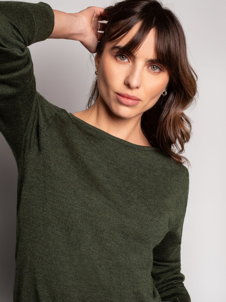 Celtic & Co. Green Merino Fine Knit Boat Jumper - Image 2 of 9