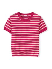 Celtic & Co. Pink Striped Knitted Crew Neck 100% Cotton T-Shirt - Image 5 of 6